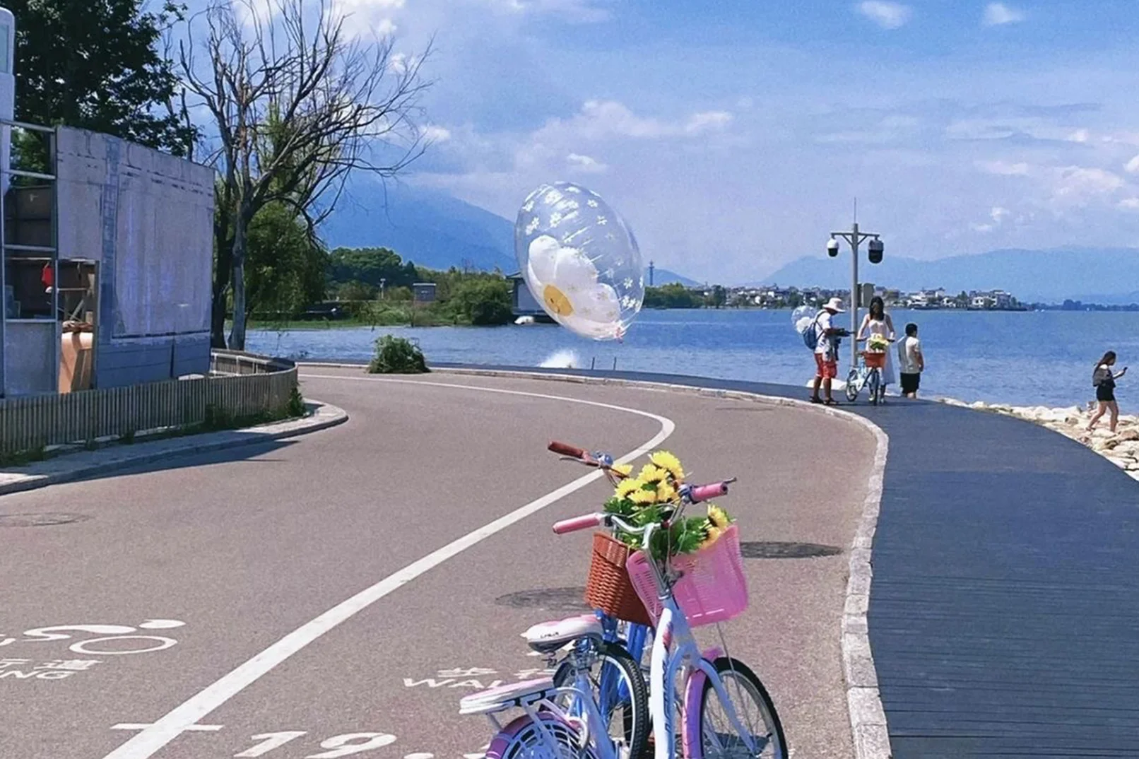 West Lake with boats and willow trees in Hangzhou