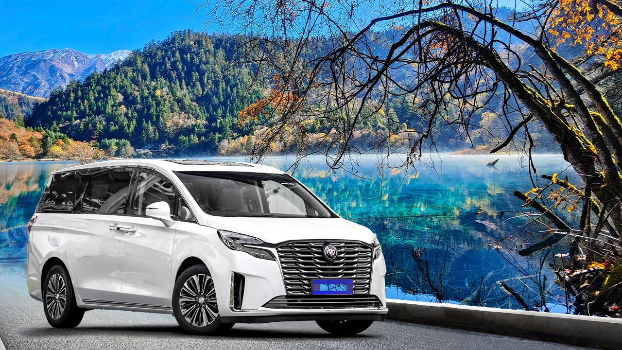 Private car driving from Chengdu toward Jiuzhaigou on a mountain highway