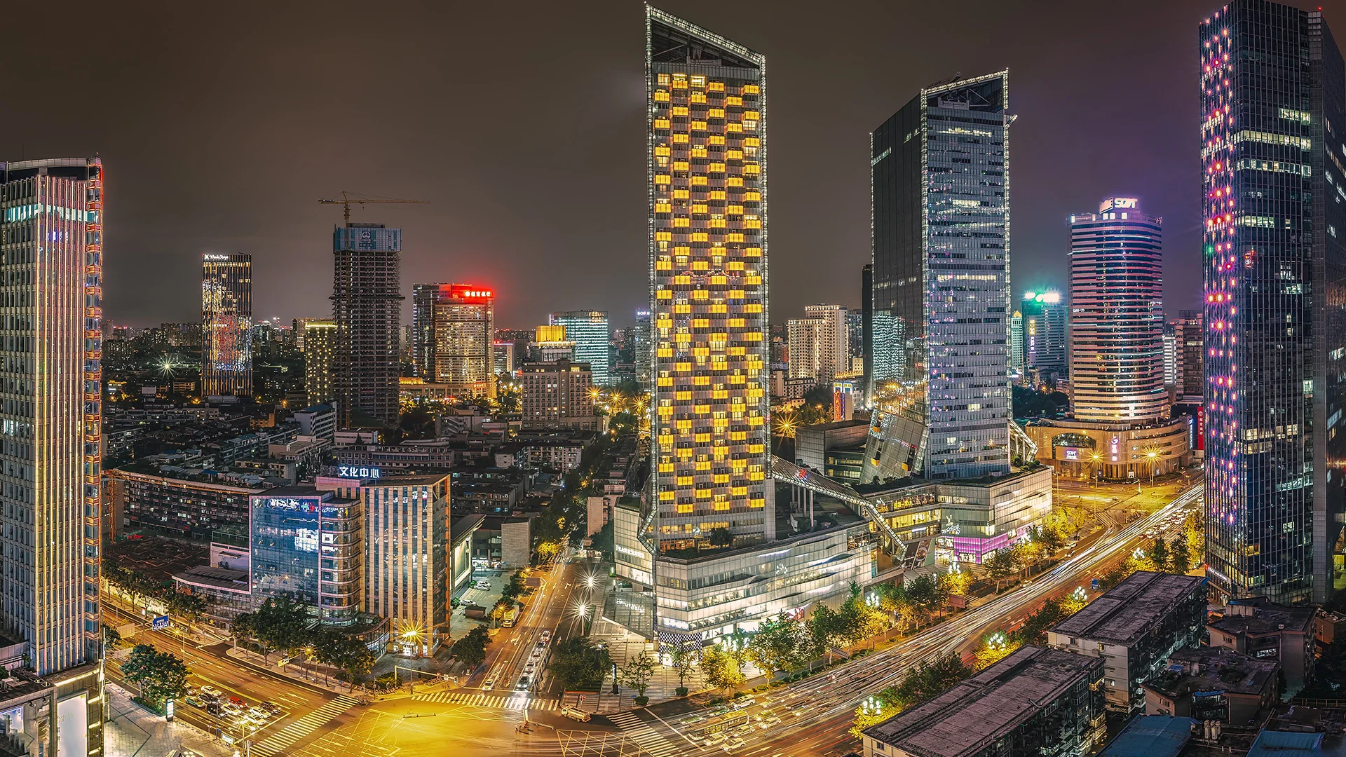 Chengdu skyline with modern high-rises and city lights