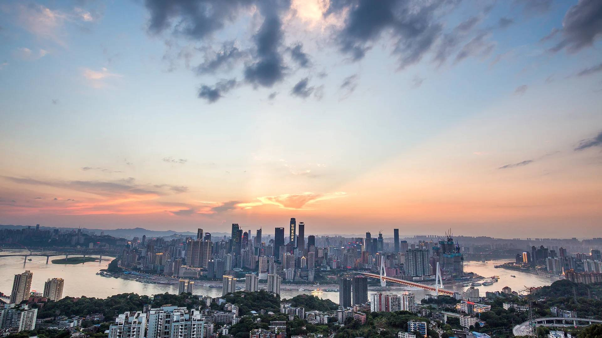 Riverside view of central Chongqing near Hongyadong and Jiefangbei hotels