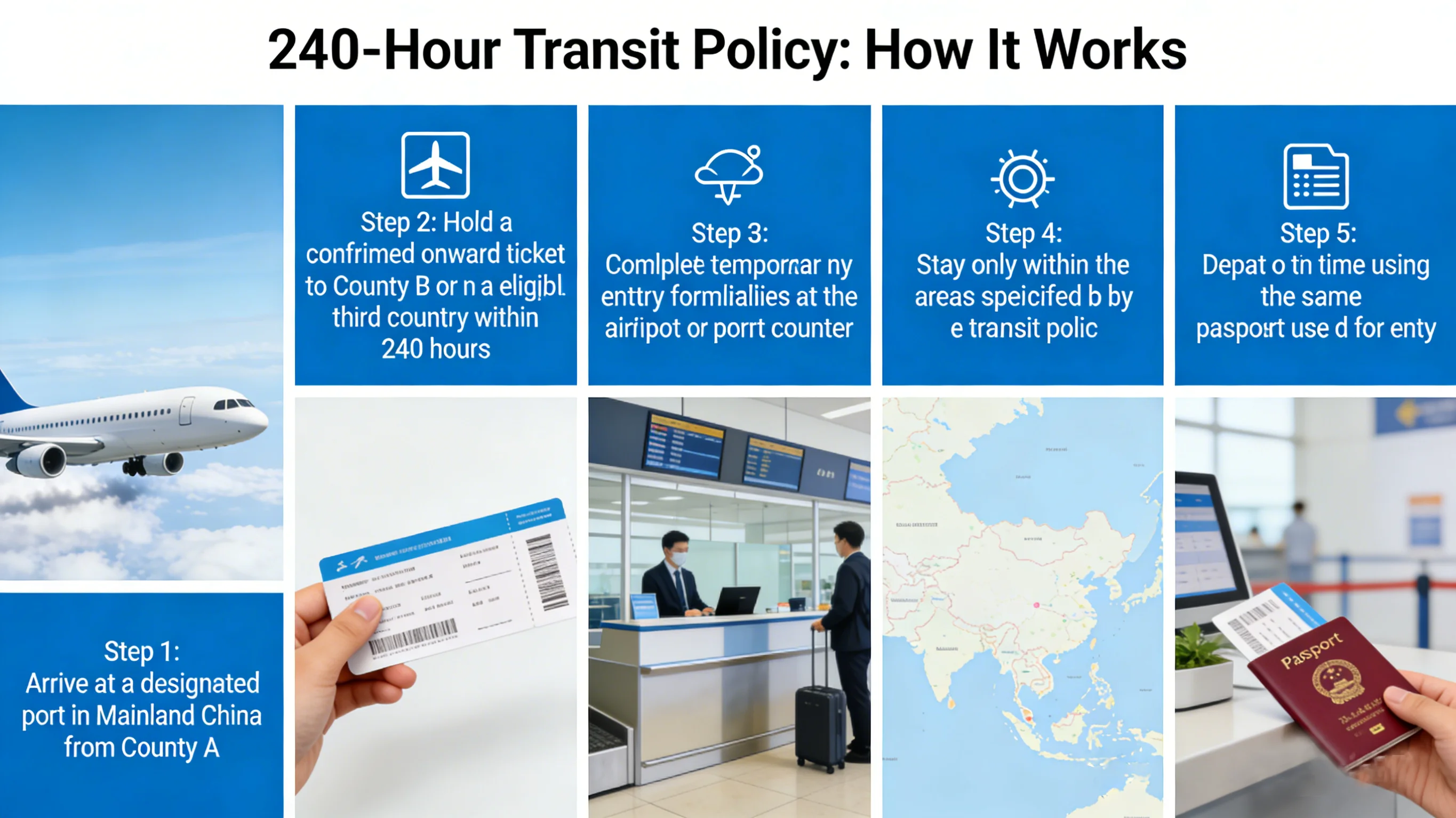 Passport, flight ticket and China arrival card on a travel planning desk