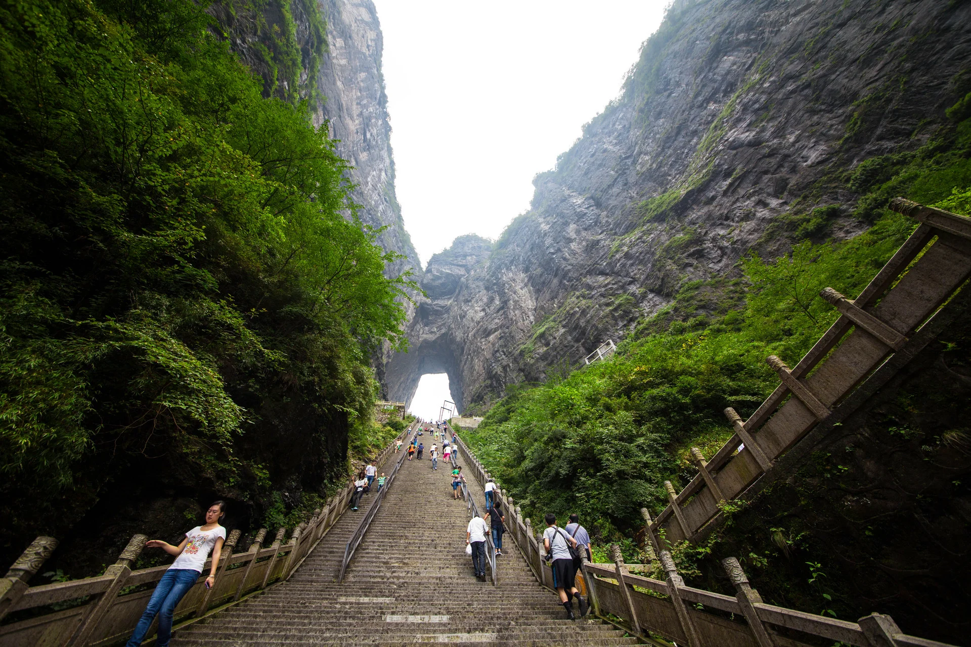 Tianmen Mountain cable car rising above forested cliffs in Zhangjiajie