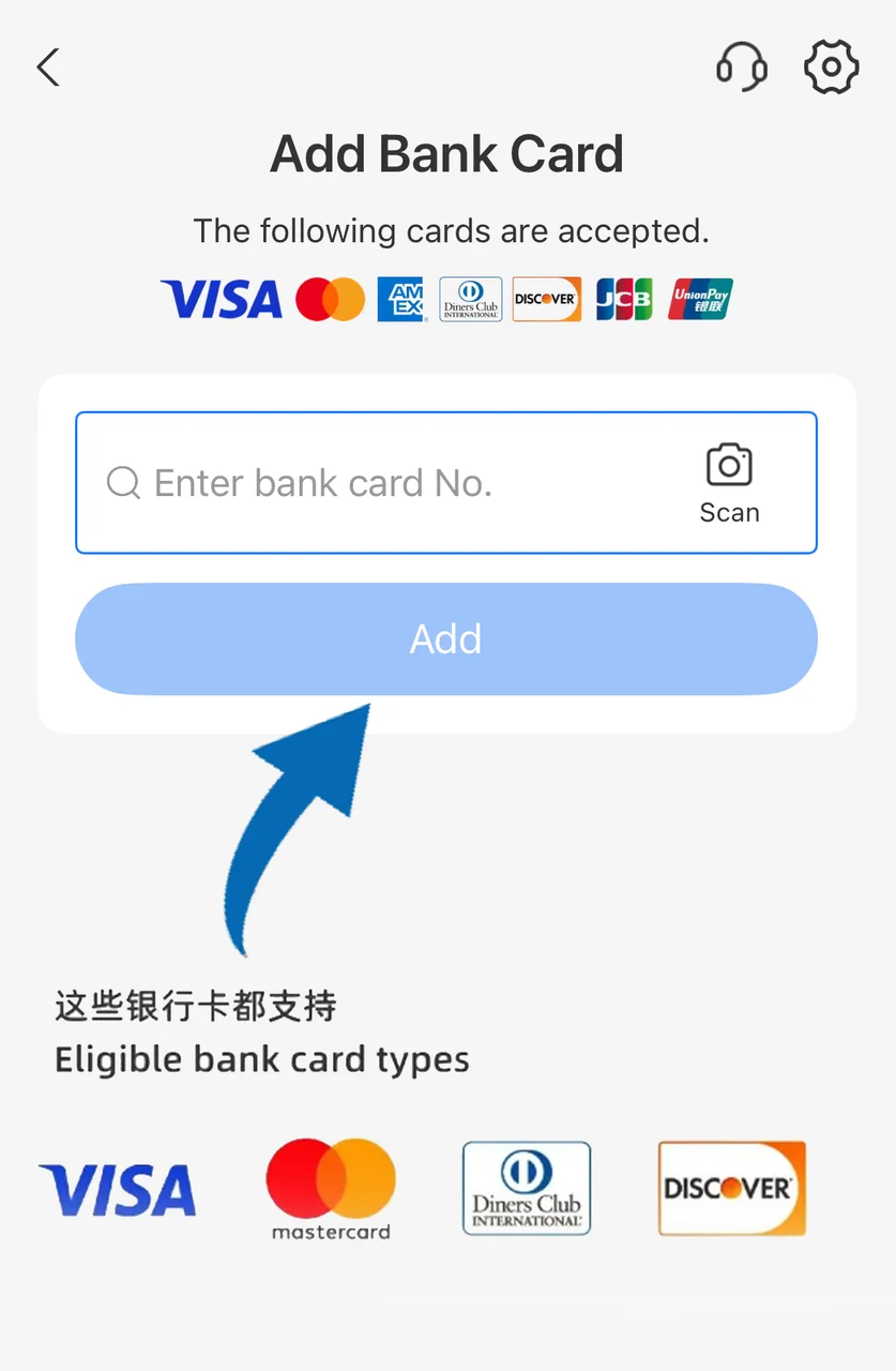 Adding an international bank card like Visa or Mastercard to an Alipay account