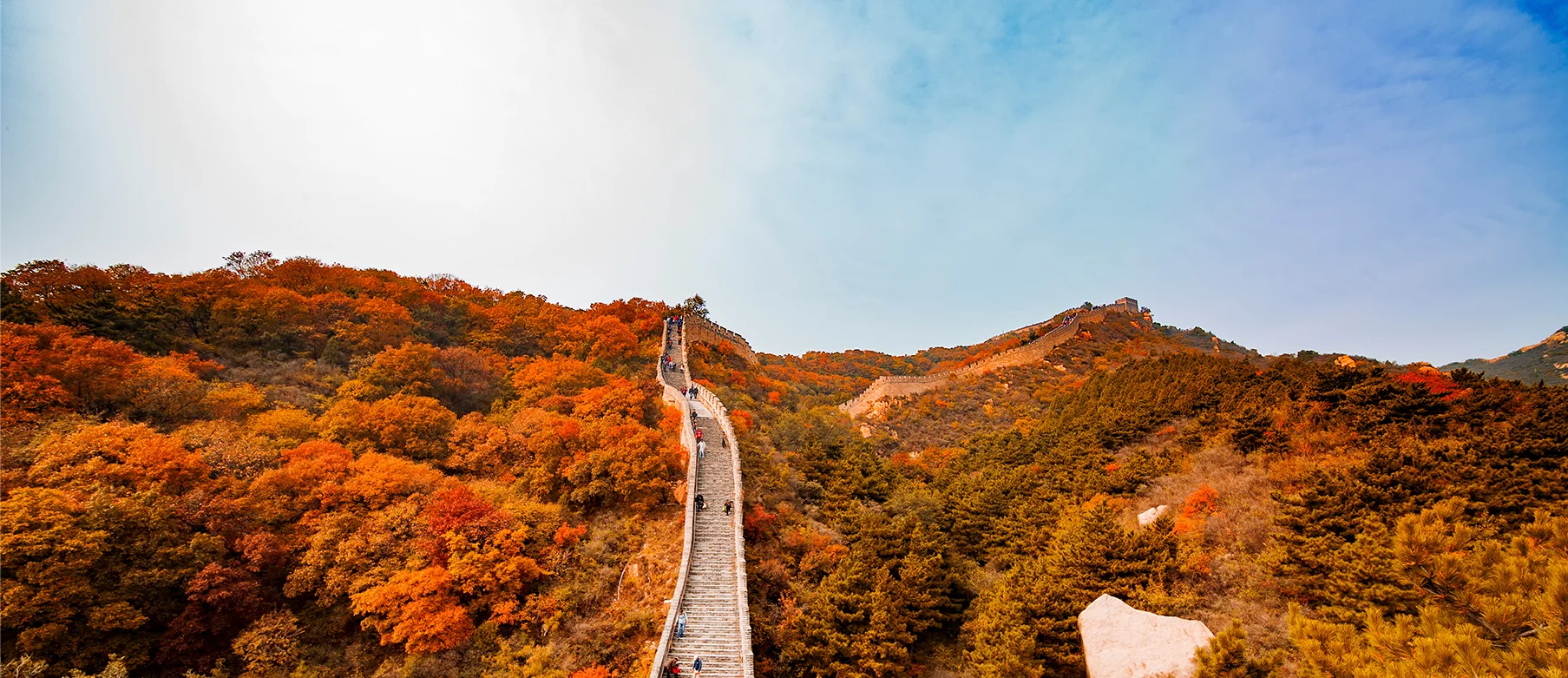 Tourists walking along the Great Wall near Beijing in spring