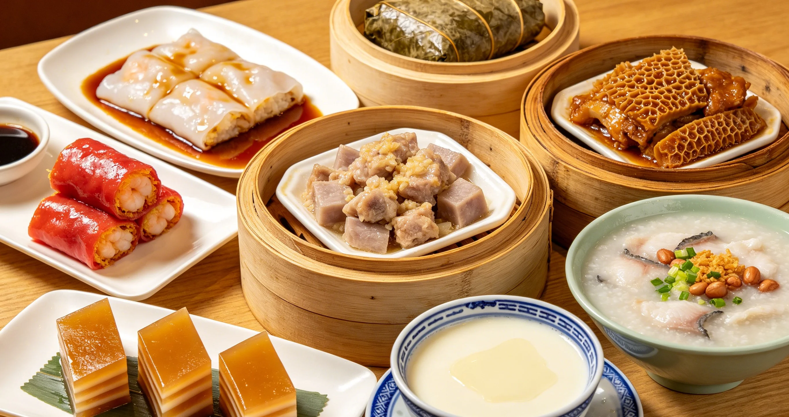 Traditional teacups and dim sum spread for a first morning tea in Guangzhou