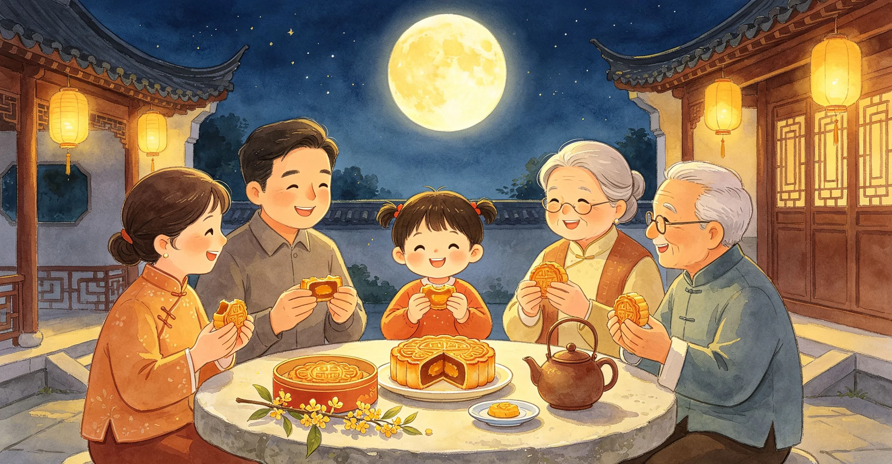 West Lake Hangzhou night view with full moon and lanterns for Mid-Autumn Festival