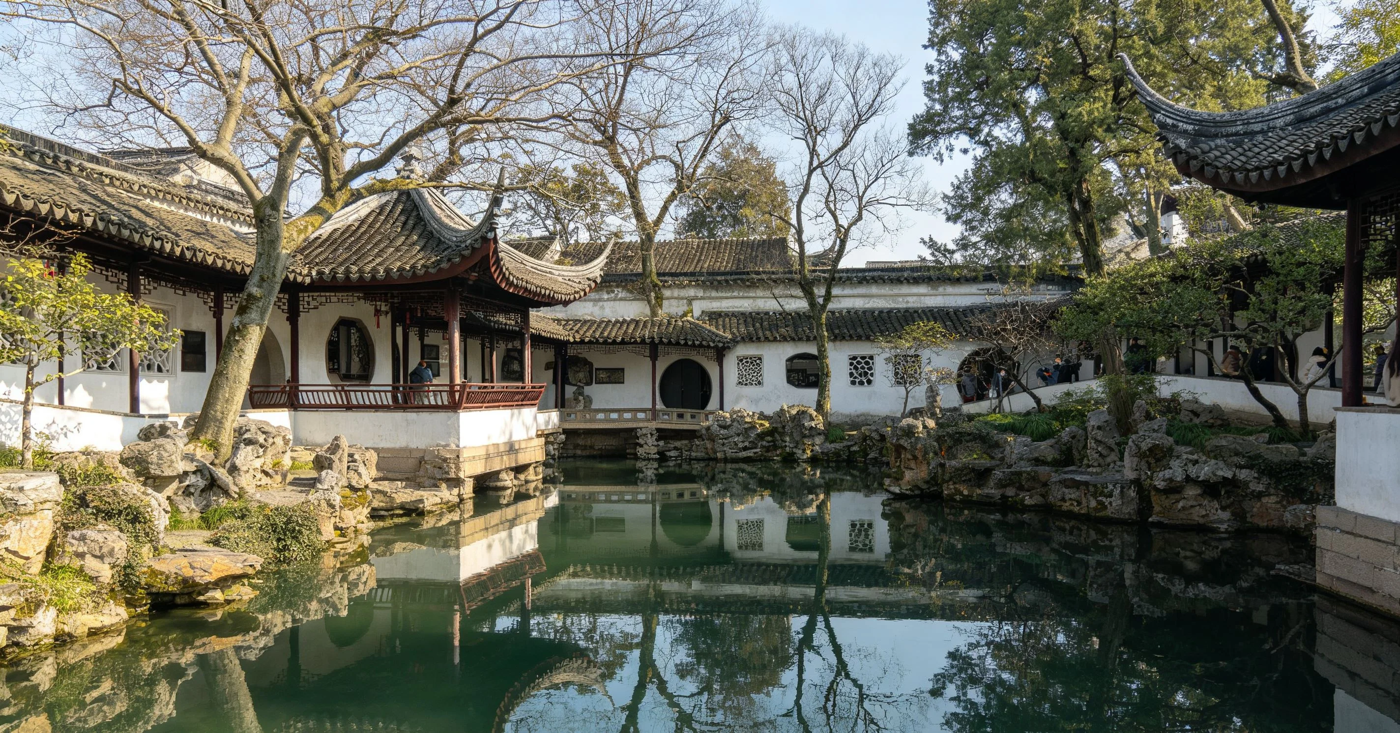 Scholar's garden rockery and winding path in historic Suzhou landscape design