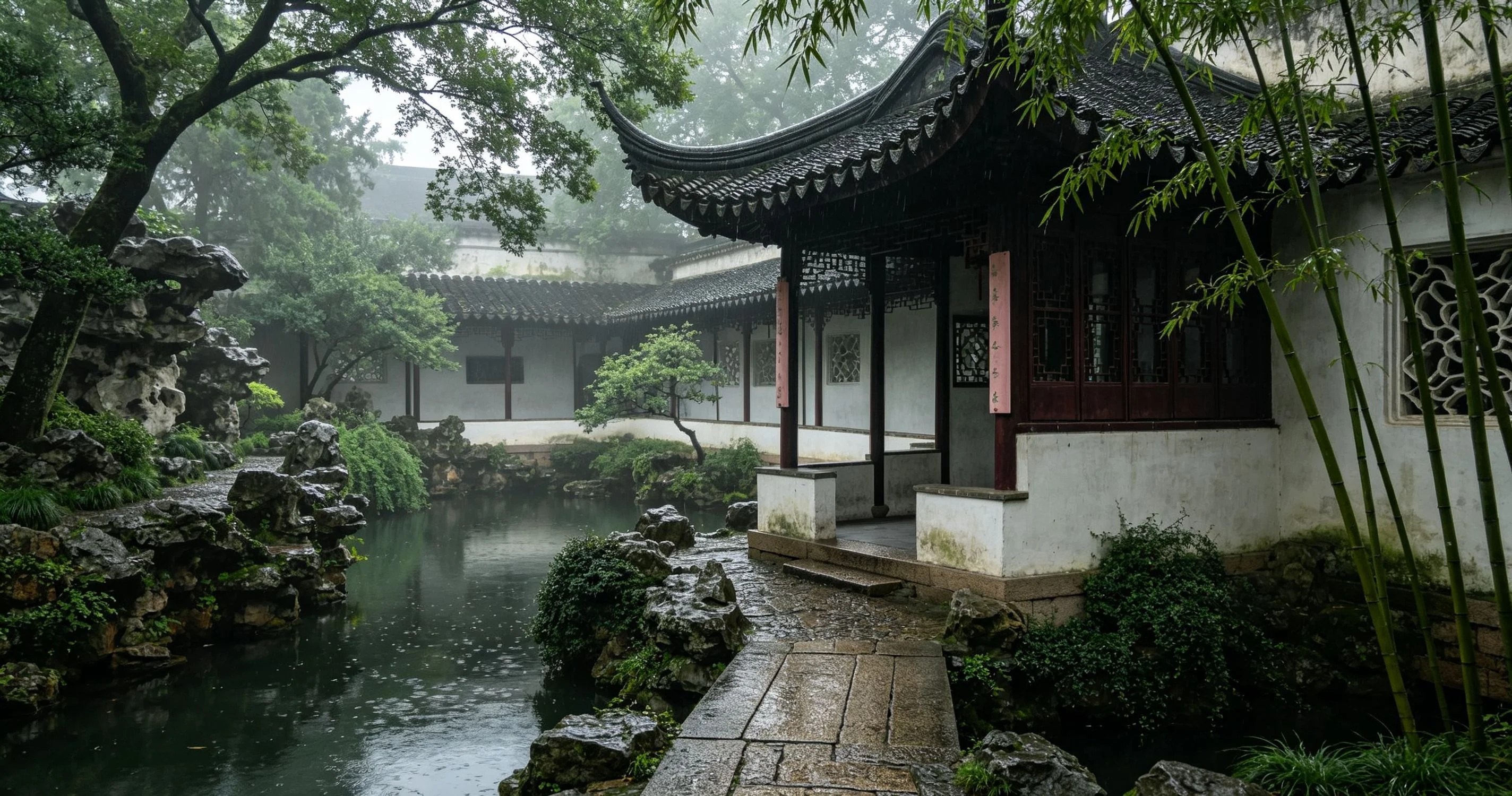 Moon gate and courtyard scene in a renowned Suzhou scholar garden