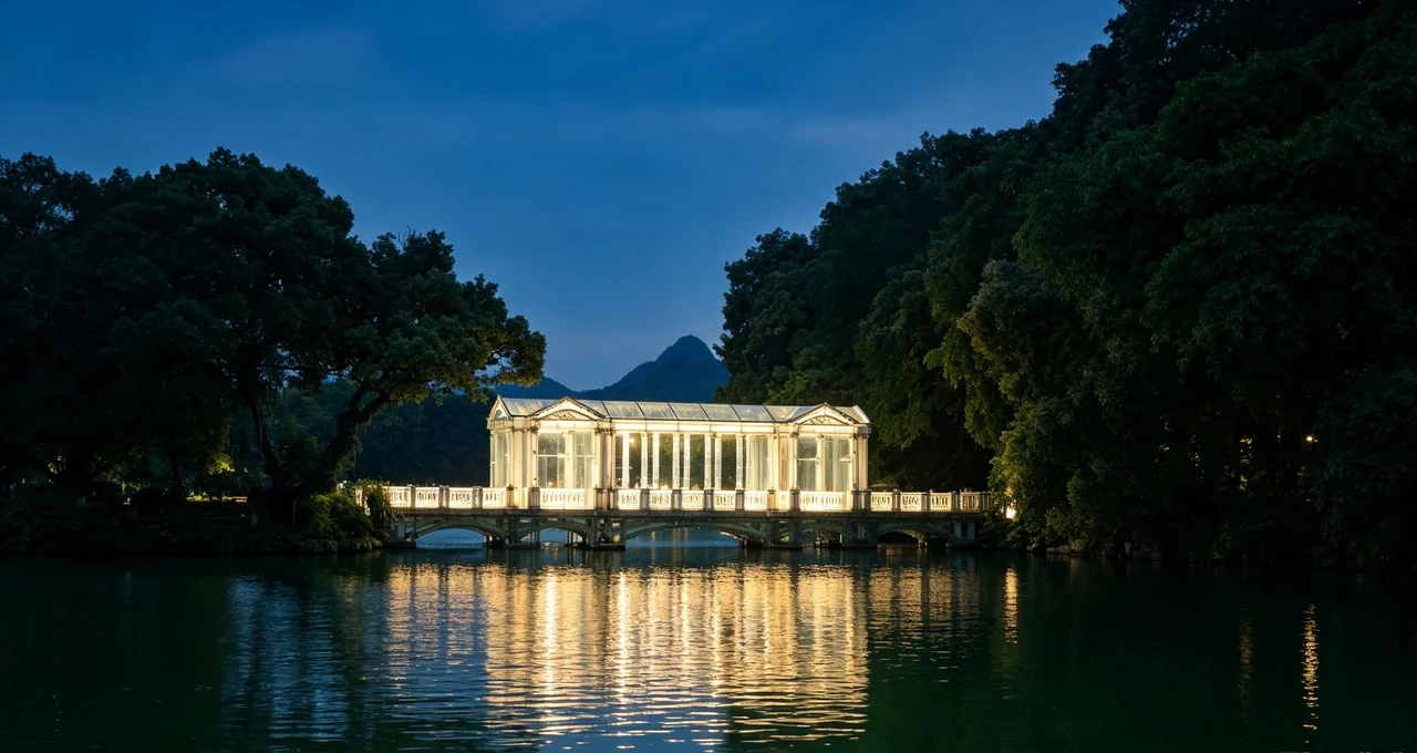 Guilin Two Rivers and Four Lakes night cruise with illuminated bridges and lakeside city lights