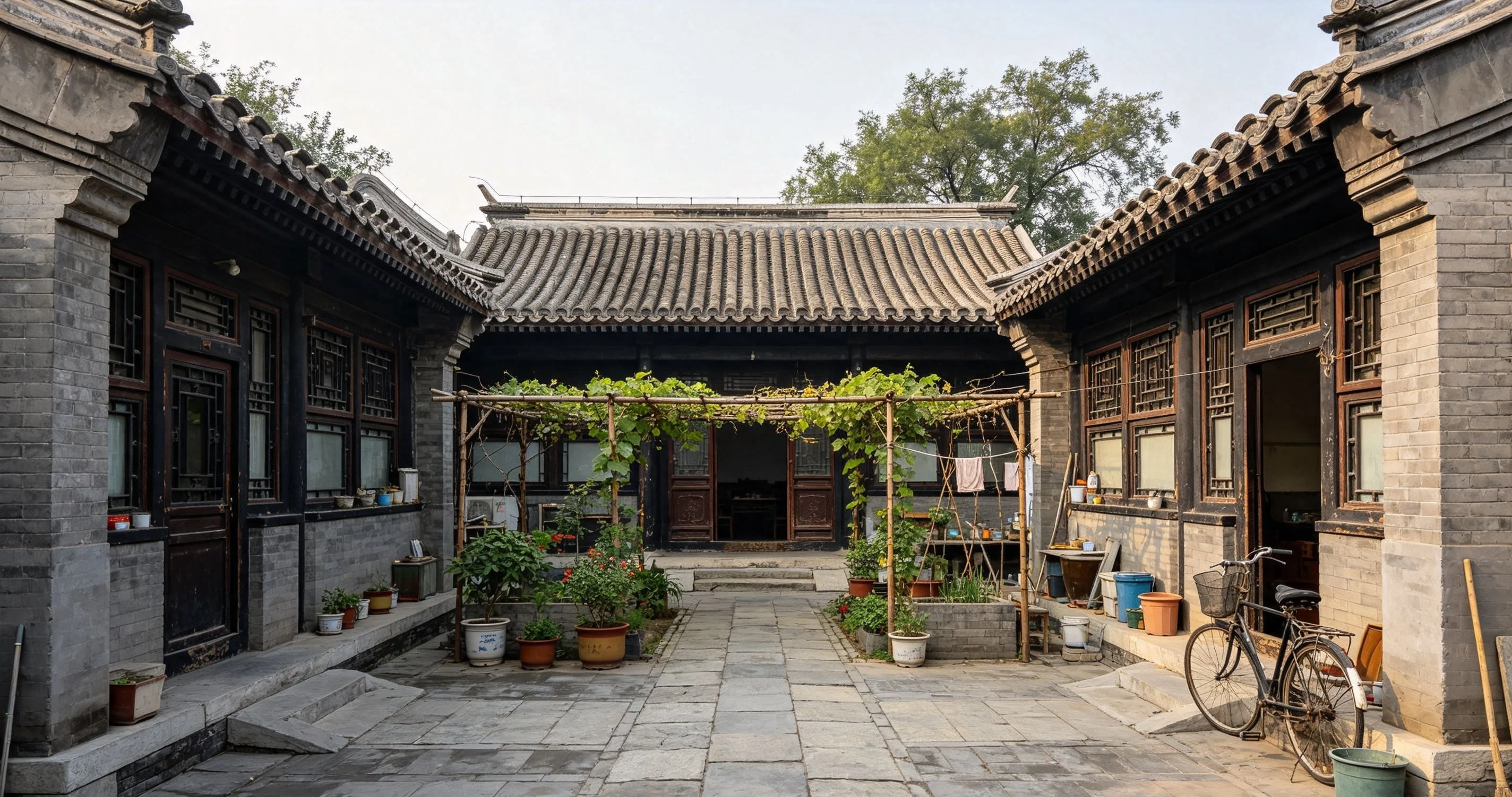 Traditional houses along a quiet waterway in Wuzhen or Zhouzhuang under willow trees