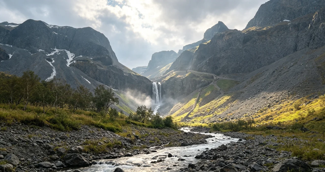 Hikers on the Changbai Mountain trail with volcanic peaks and alpine scenery