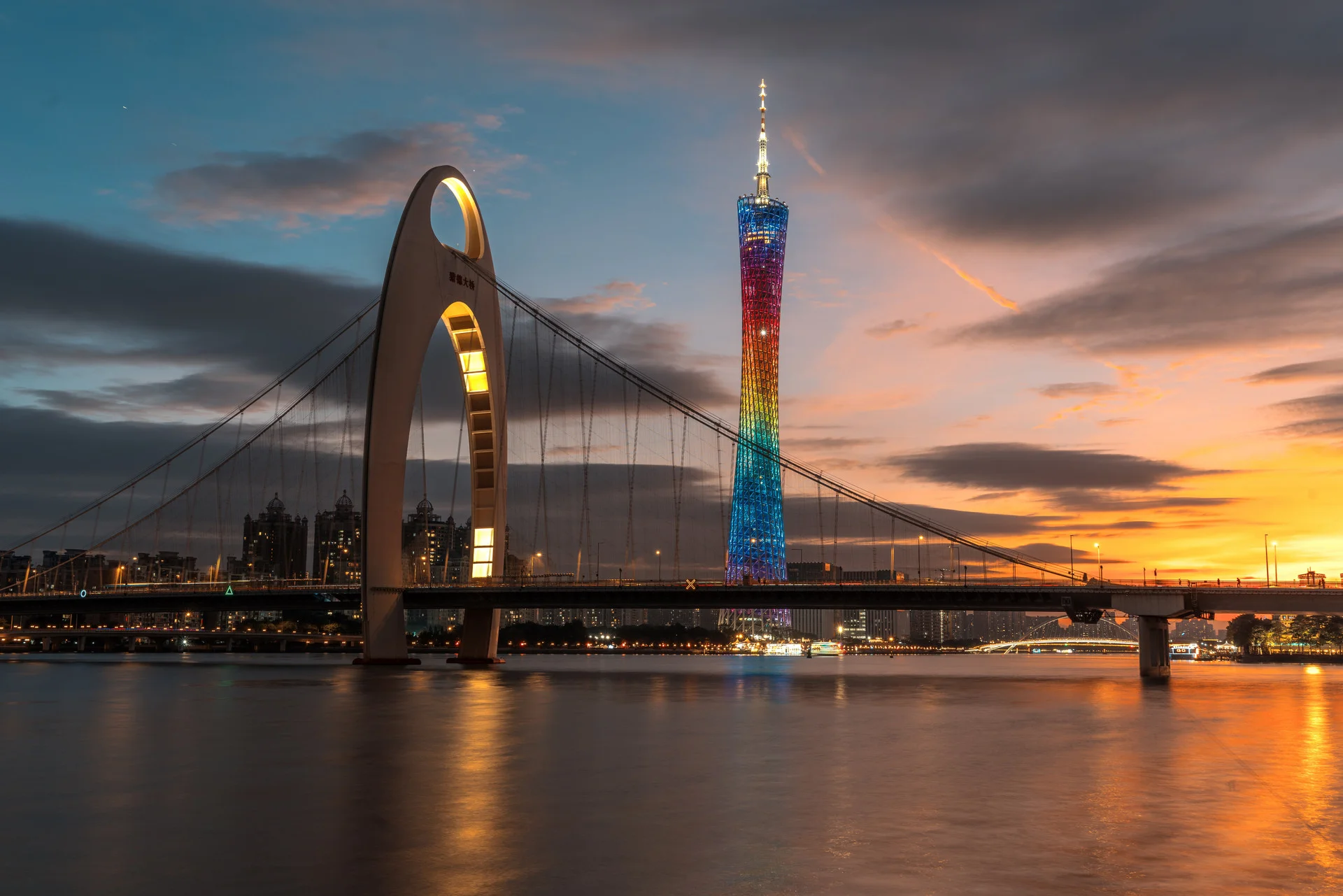 Guangzhou skyline with Canton Tower overlooking the Pearl River