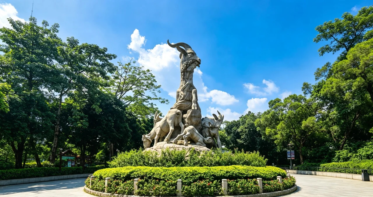 Yuexiu Park with the Five Rams Statue, a landmark of Guangzhou