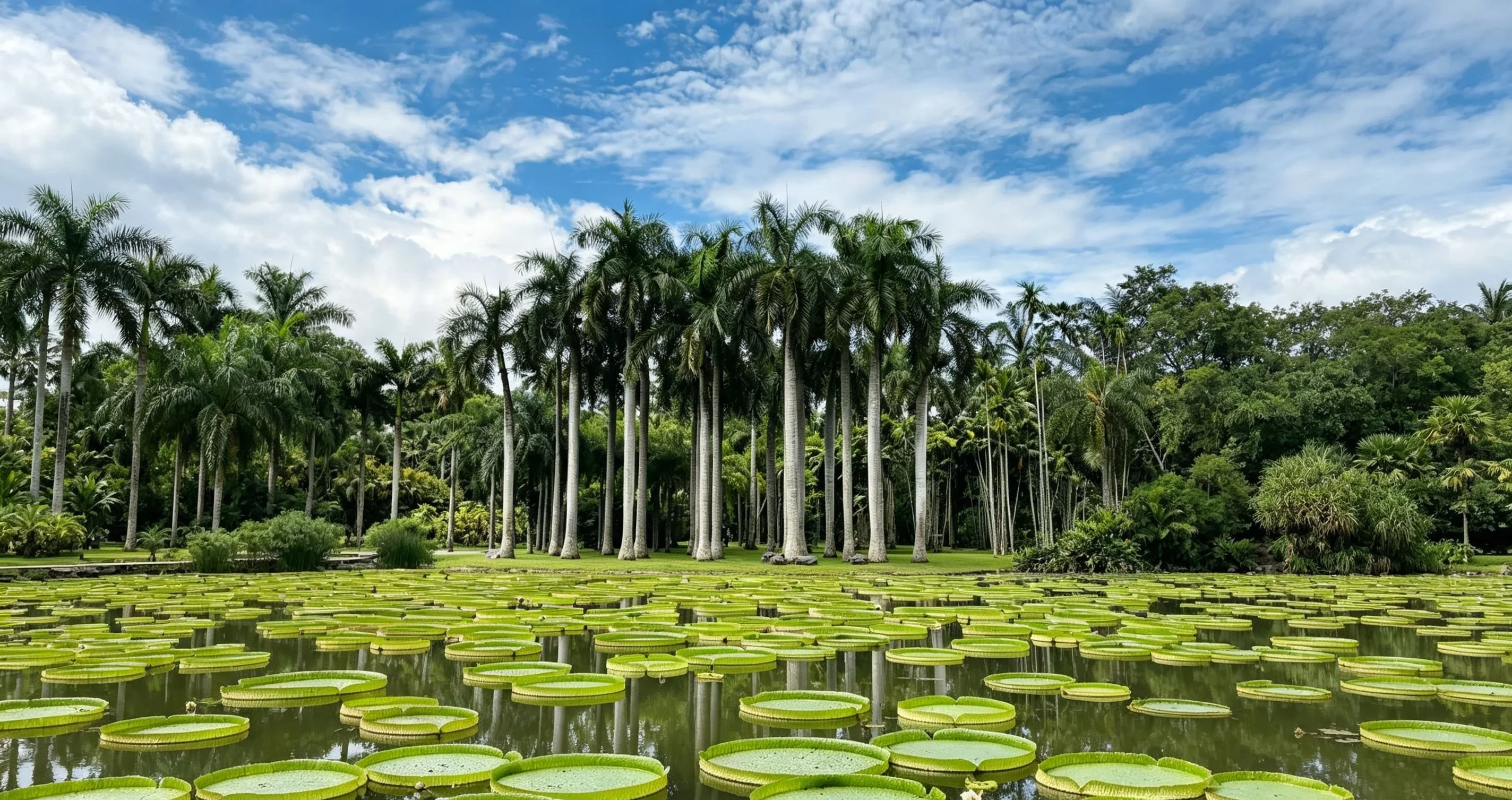 Buddhist temple in Xishuangbanna with golden roofs and tropical garden setting